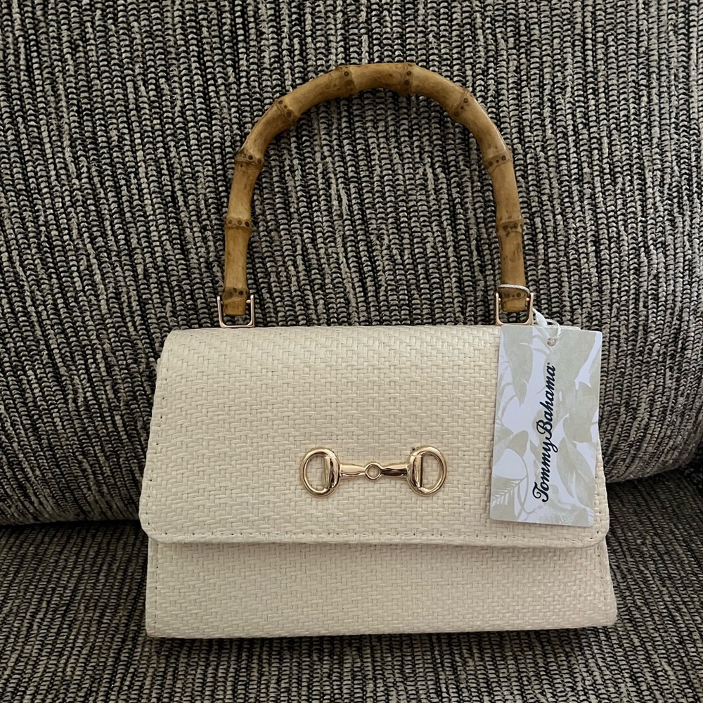 Tommy Bahama Cream Bamboo-Handle Top-Handle Bag